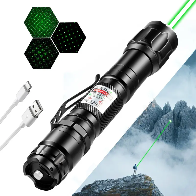 Green Beam Lightweight Presentation Pointer - Metal Shell, Adjustable LED Light Patterns, USB Rechargeable, Batteries Built-In Li-Ion, Portable Wireless, Safety Note, Not for Children, for Office Workers, Indoor Use, Camping & Hiking Highlighting