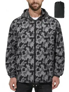 Men's Camo Waterproof Windbreaker Jacket with Reflective Lining – Packable Rain Jacket with Storage Bag