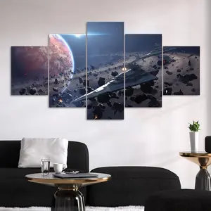 Space Battleship Pattern Space Theme Design Canvas Unframed Painting, 5 Counts/set Modern Art Poster, Wall Art Decor Hanging Wall Art for Home Living Room Bedroom Office, Ornaments