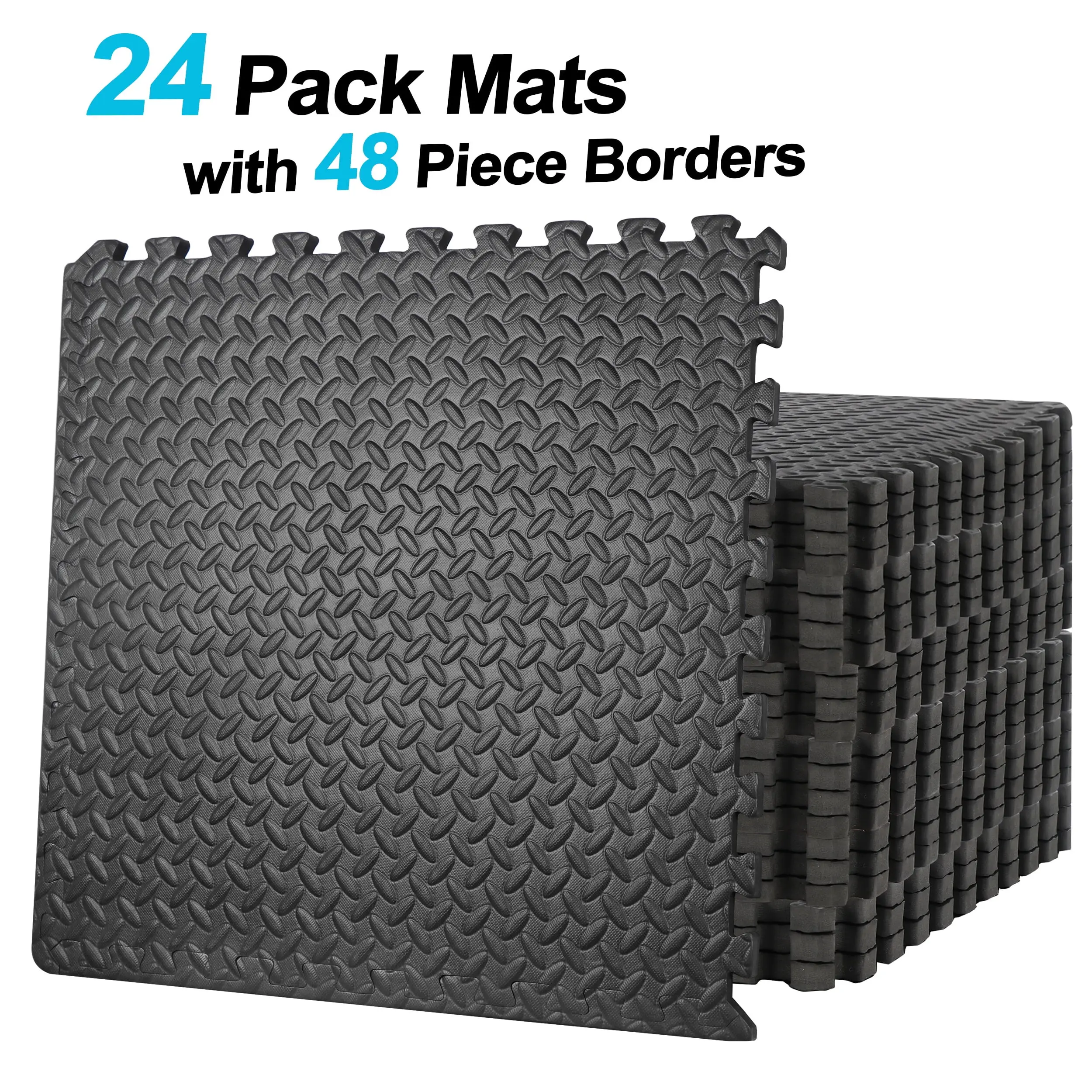 ZENY 24PCS 3/4" Extra Thick Interlocking EVA Foam Tiles - 96 Sqft Black Puzzle Lock Indoor Home Gym Flooring, Washable Sports Decor Mat, Interlocking Mats