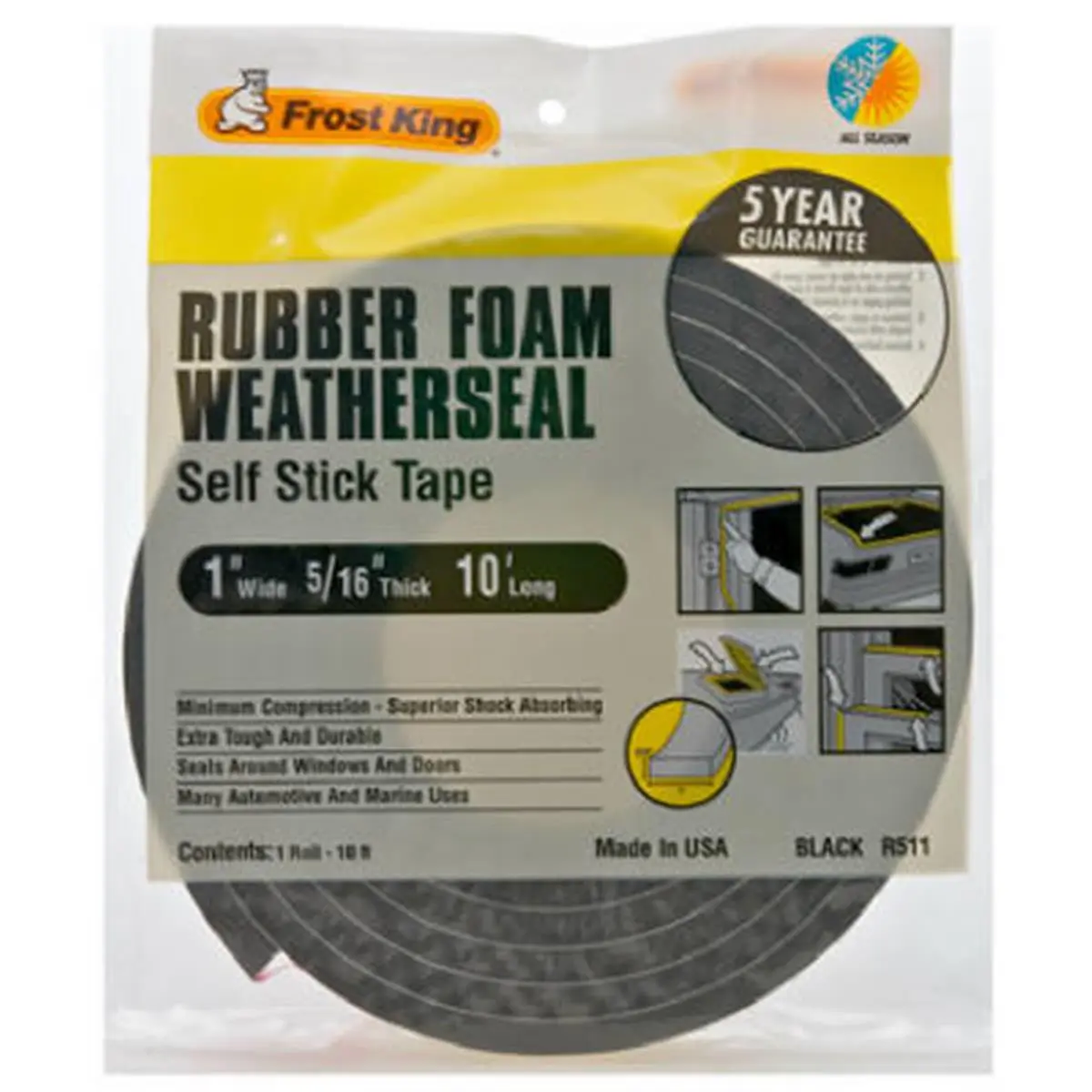 212 MAIN Thermwell R511H High-Density Black Rubber Self-Adhesive Compressible Weather-Strip Stick Tape for Home Improvement & Building Supplies