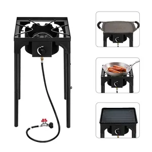 Portable High-Pressure Propane Gas Camp Stove - 75000-BTU Single Cast Iron Outdoor Patio Cooking Burner, Camping Kitchenware, Portable Stove Camping