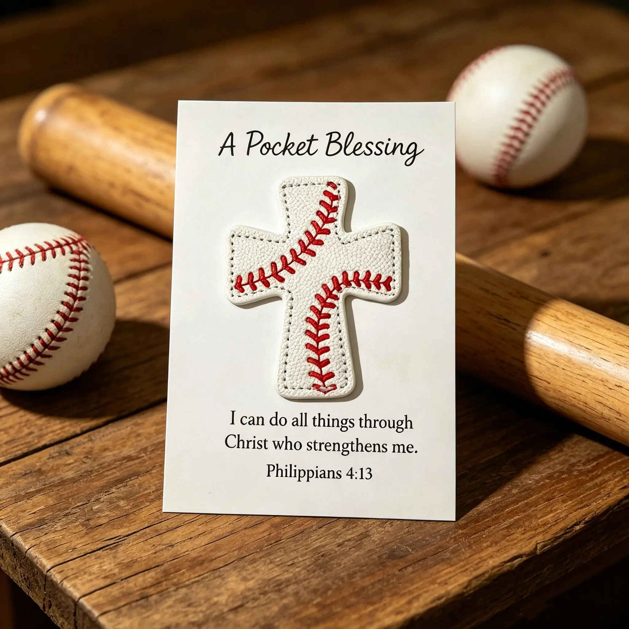 1 Pc Pocket Blessing – Baseball Cross Edition, Handmade Baseball Cross Pocket Blessing with Verse Card, Philippians, Compact Size Christian Faith Gift for Athletes, Inspirational Sports Keepsake for Players and Coaches, Sports Memorabilia