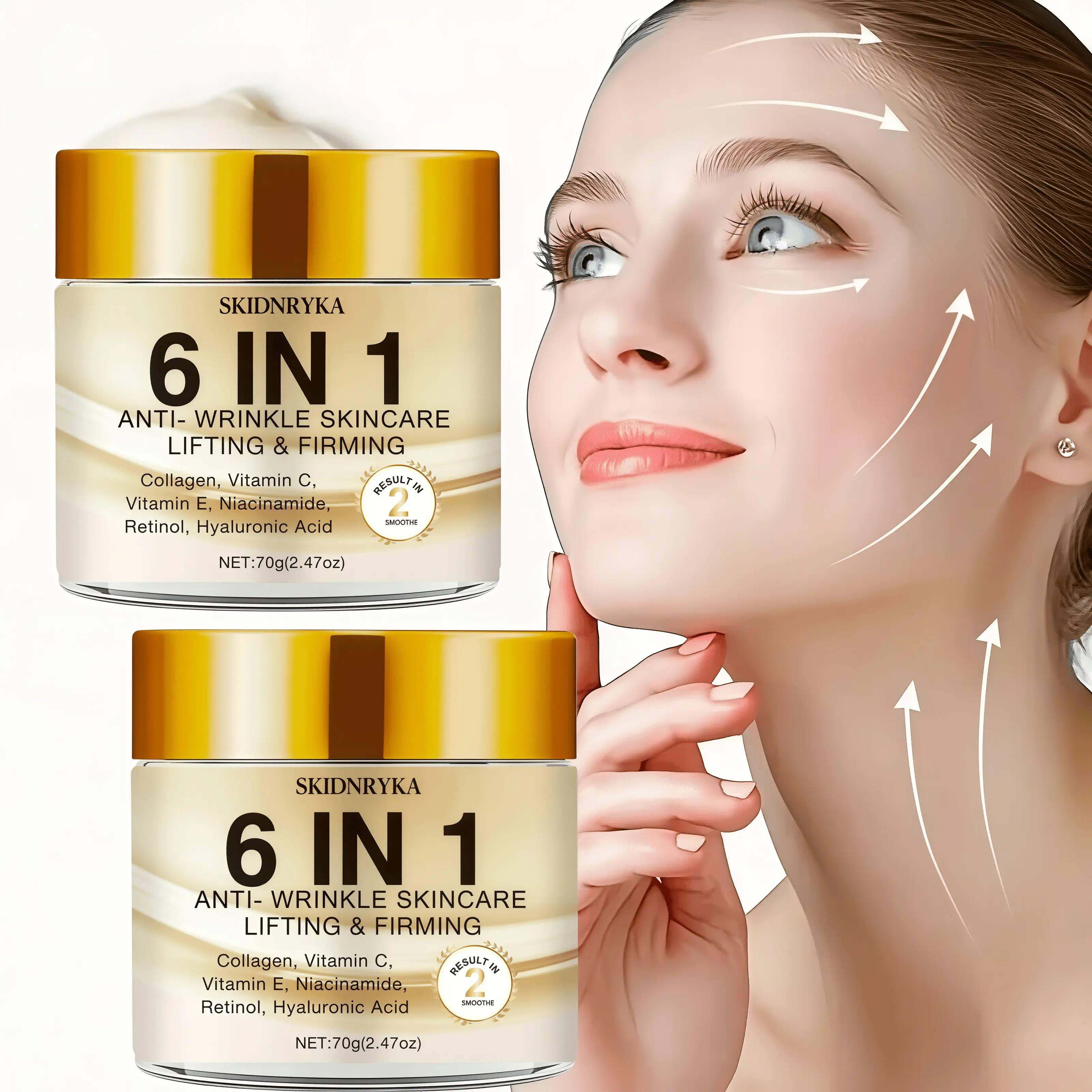 2pcs collagen face cream, 6in1 face cream, smooths skin, tightens and enhances skin, contains retinol, hyaluronic acid, collagen, vitamin E, suitable for all skin types, daily skincare product, holiday gift
