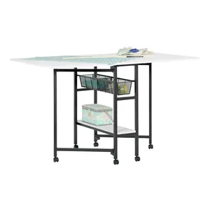 Standing Height Mobile Fabric Cutting Hobby Table with Storage - 58.75" W x 36.5" D x 30" H - Sewing Cutting Table - Charcoal / White 13378