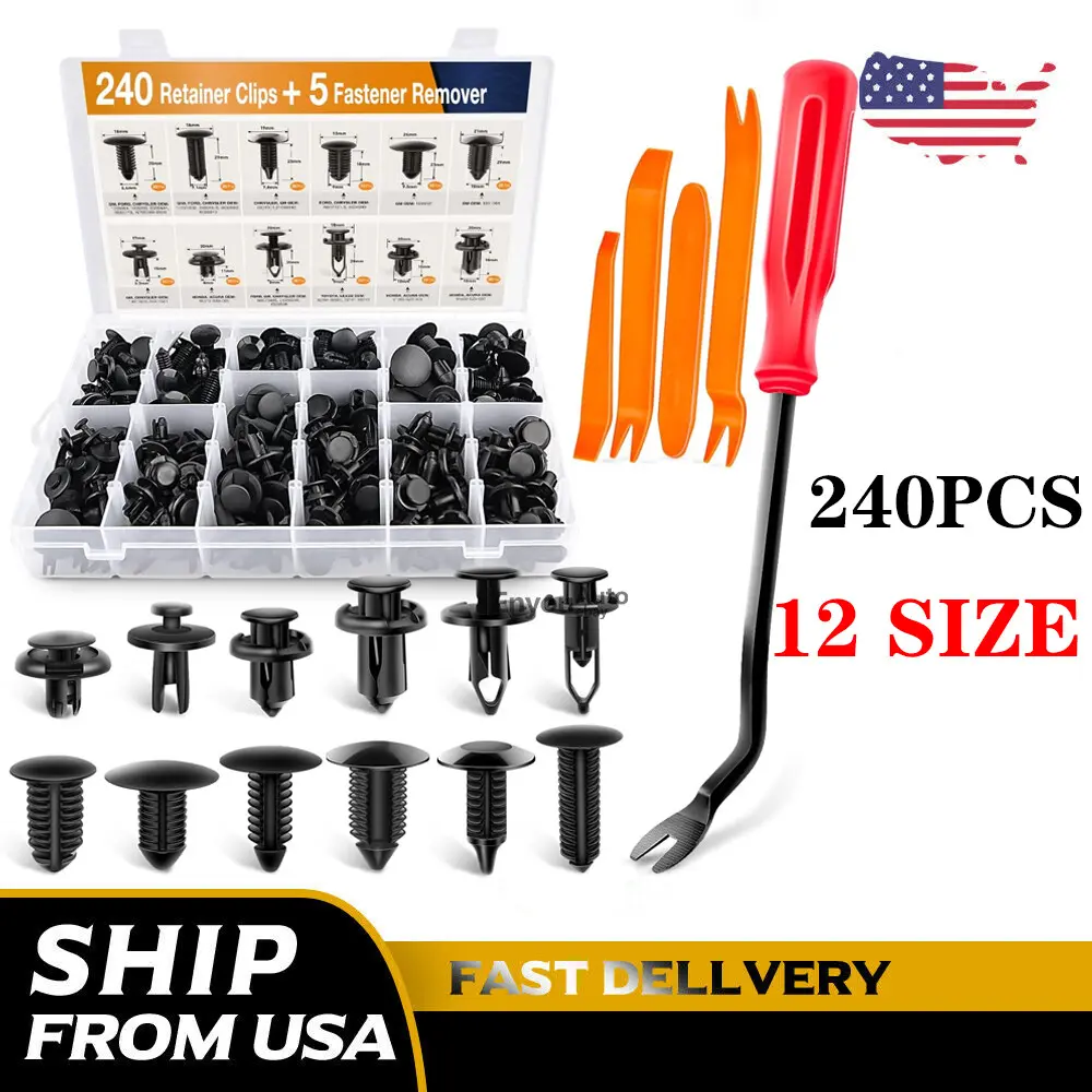 240 Pcs Multi-Size Nylon Rubber Universal Car Clips Kit - Auto Bumper Retainers, Rivets, Fender Push Pins, Trim Fasteners for GM Vehicles, Chrysler Replaces 650404 Automotive Fasteners Accessories, Element Fit Insight Odyssey