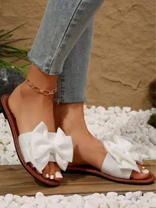 Ivory Grace Knot Flats Sandals Slides