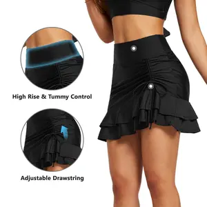 baleaf Women's High Waisted Adjustable Drawstring Ruffle Swim Skirt Bottoms Modest Tummy Control Swim Skort with Pocket Liner