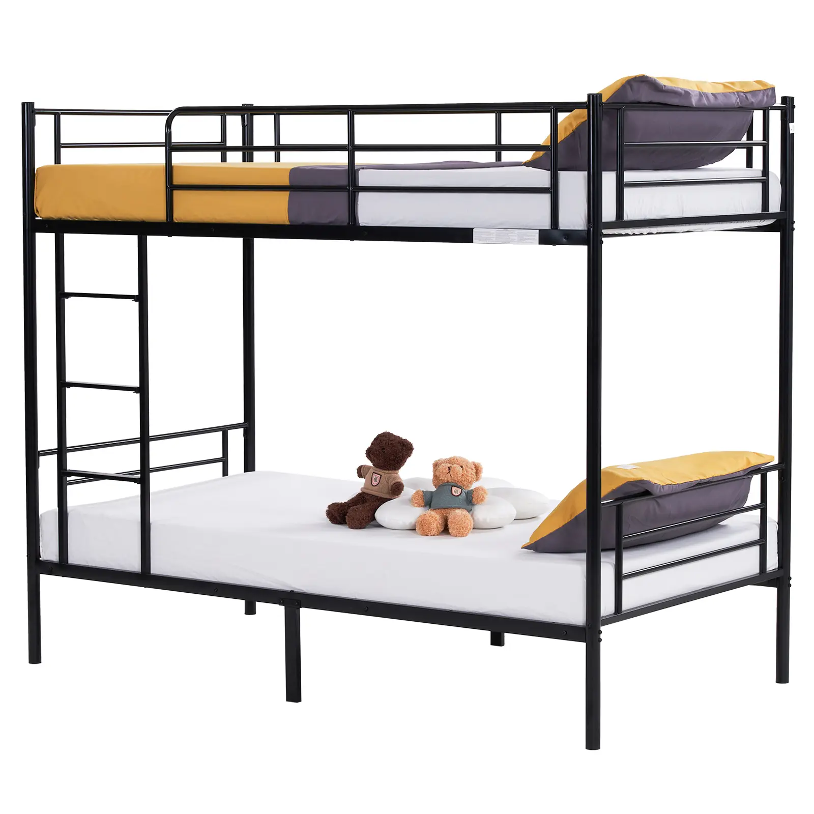Twin Size Modern Black Iron Metal Bunk Bed - Stable Ladder, Dual-Side Bed Bars, Assembly Required, Under 9 In, 150kg Lower Bunk Weight Capacity