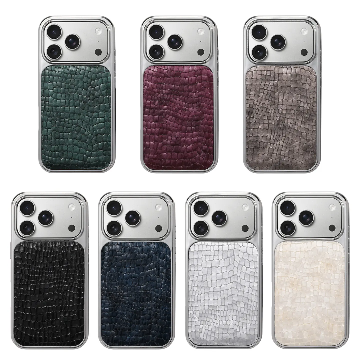 Electroplated Large-Hole Crocodile Pattern Genuine Leather-Texture Phone Case for iPhone 17 Pro Max - Light Luxury, Gemstone Luster Smartphone Protector for Nordic Handheld Devices | summerwins Mobile Accessories