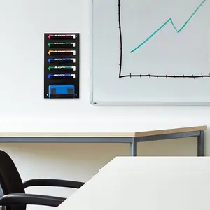 6-Slot Wall Mounted Black Metal Dry Erase Marker and Eraser Holder, Vertical Storage System