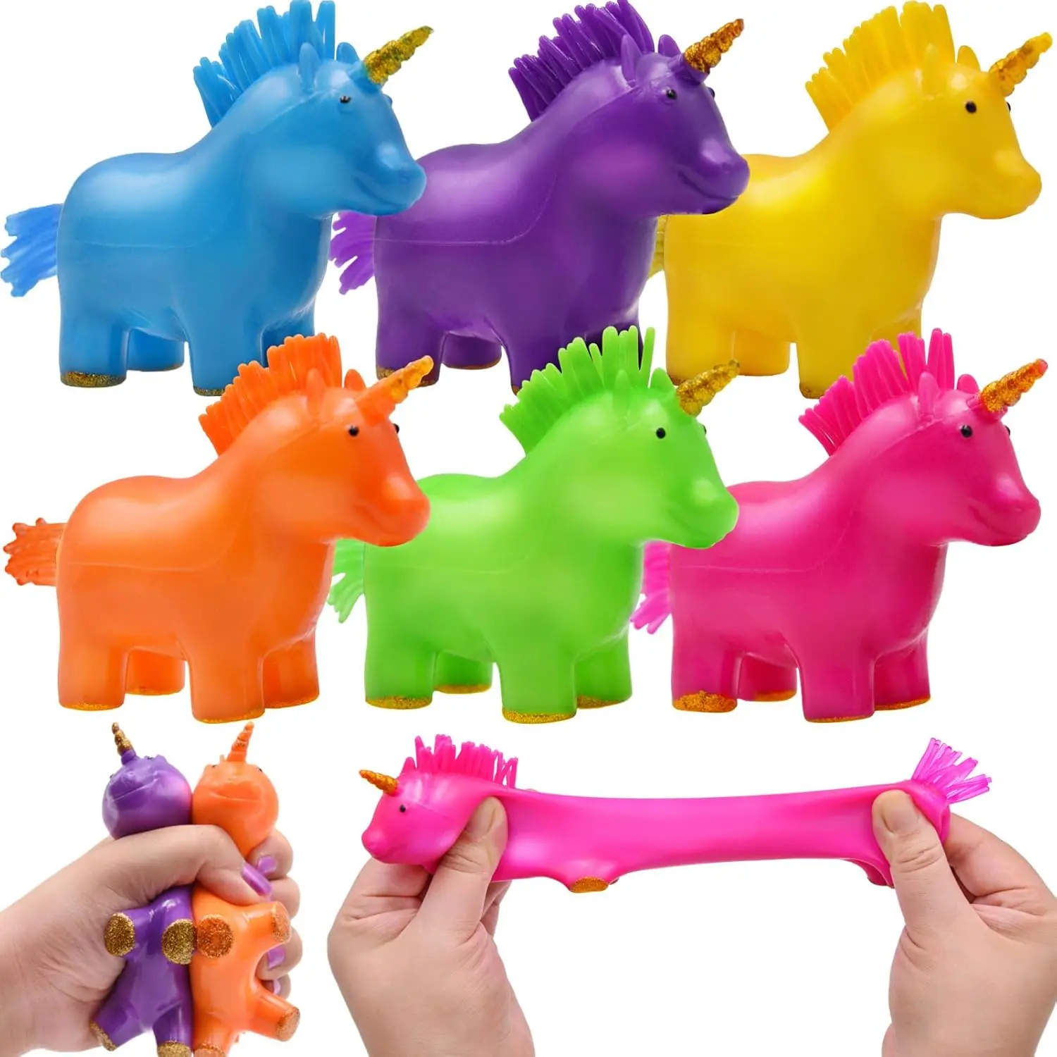 6-Pack Jumbo Kawaii Soft Squeeze Squishies, TPR Material Stretchy Moldable Fidget Toys, Stress Relief Squishies for Sensory Play, Christmas Stocking Stuffers for Kids