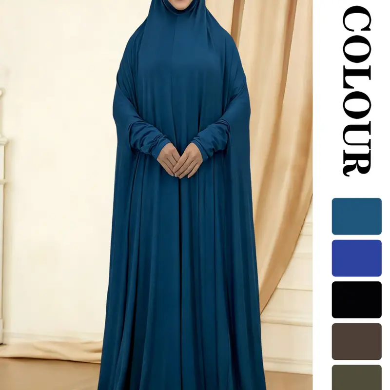 Women's Solid Color Long Sleeve Abaya, Modest Round Neck Long Dress for Women, Muslim Clothing for Daily Wear, Islamic Modesty Clothes, Modesty Abaya, Islamic Abaya, Dubai Abaya, Abayas for Eid, Modest Muslim Outfits
