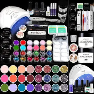 MOROVAN Acrylic Nail Kit with Everything: Professional Nails Kit Acrylic Set with U V Lamp Acrylic Nail Set with Glitter Acrylic Powder Complete Starter Kit for Acrylic Nails Beginner Kit