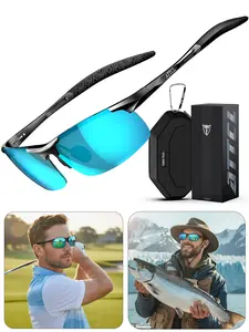 ATTCL Ultra-Light Aluminum-Magnesium Men's Sports Polarized Sunglasses, UV400 UV Protection, Anti-Glare, Wrap-Around Frame, for Golf, Fishing, Running, Includes Microfiber Cleaning Cloth & Sunglasses Case, Outdoor Sport Sunglass
