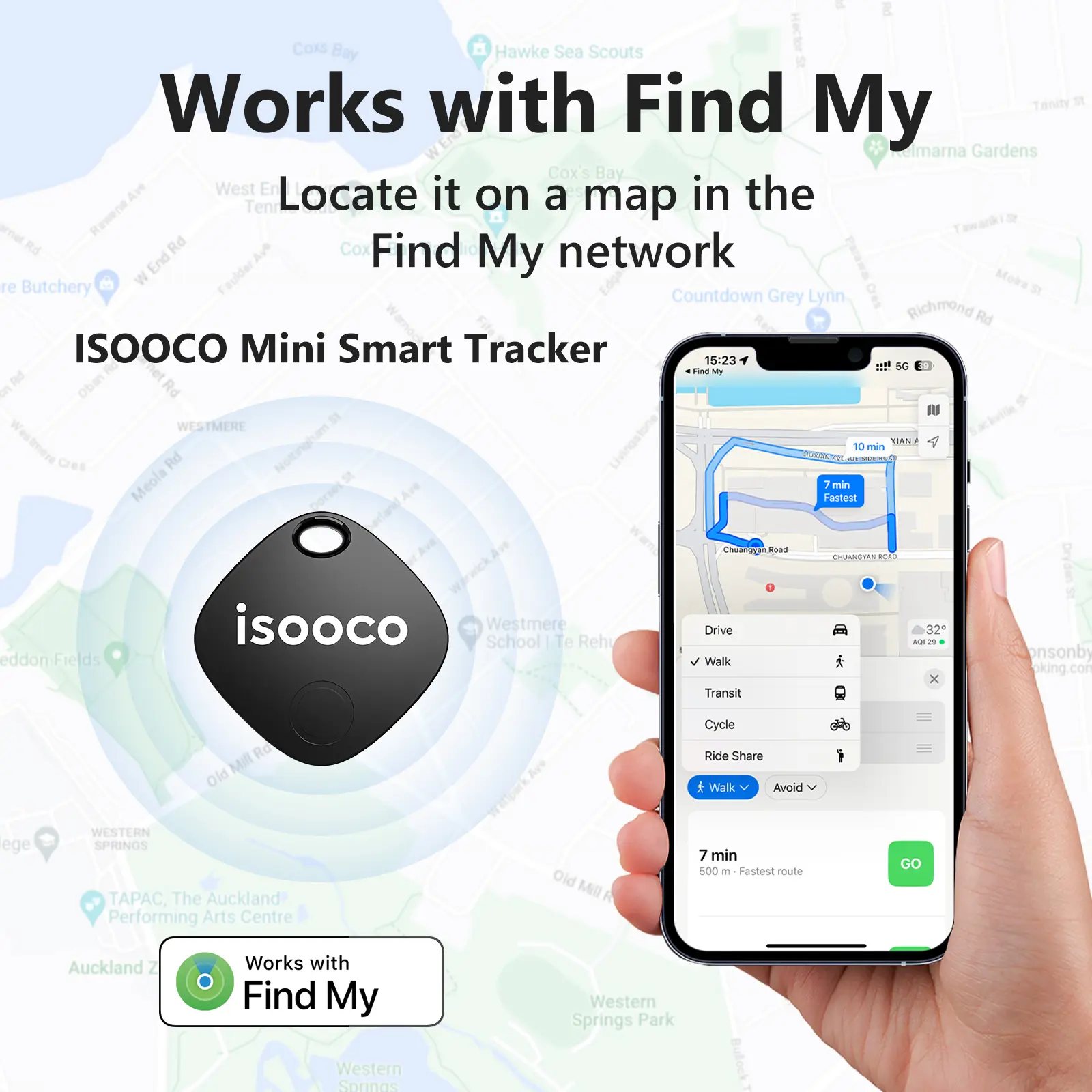 ISOOCO IS2401 MFI Licensed Findmy App Compatiable IOS IP67 Grade Global Positioning GPS Key Finder Tag Apple Macbook iPhone 17 Promax Battery Replaceable