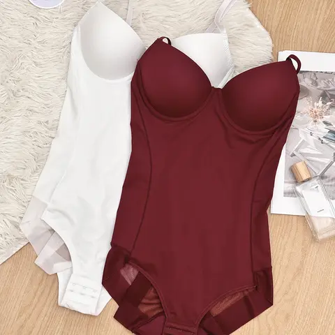 2pcs Full Body Shapewear Jumpsuit with Pads, Spaghetti Strap, Ruched Design, Casual Style, Regular Length, Plain Surface, All Seasons, Women's Tight Fitting Underwear Shapewear Clothes