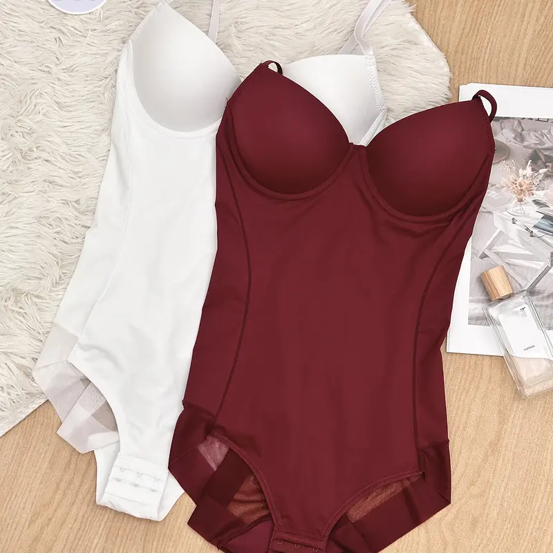 2pcs Full Body Shapewear Jumpsuit with Pads, Spaghetti Strap, Ruched Design, Casual Style, Regular Length, Plain Surface, All Seasons, Women's Tight Fitting Underwear Shapewear Clothes