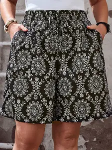 Boho High-Waisted Printed Paisley Vacation Casual Shorts, Women's Summer Beachwear, Comfortable and Stylish, Perfect for Travel and Relaxing