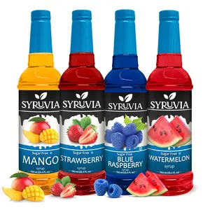 Syruvia Sugar Free Syrup, Fruit Flavors Variety Pack – Mango, Strawberry, Blue Raspberry & Watermelon – Gluten-Free, Kosher, 25.4 fl oz Bottles – Perfect for Coffee, Drinks & Mocktails (Pack of 4)
