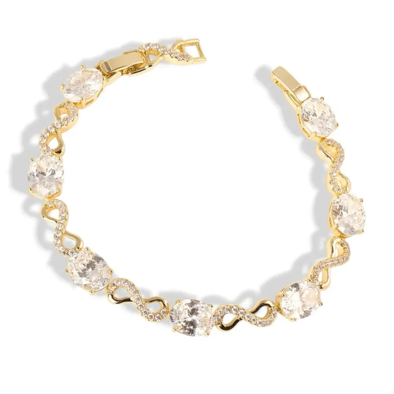 Brillo Eterno Women's Gold Plated Infinity Bracelet with Sparkling CZ Stones, an Elegant Symbol of Forever for Daily Wear, 7 Inch with Extension, Gold Aesthetic, Bling Effect