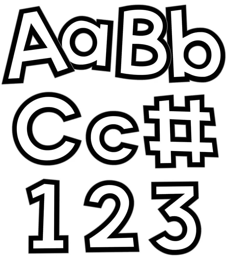 White with Black Trim Combo Pack Bulletin Board Letters: 219 Pieces