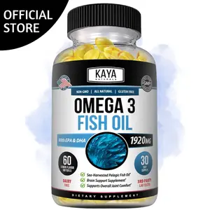 Kaya Naturals Omega-3 Fish Oil – High-Quality EPA & DHA Supplement – Supports Heart & Brain Health – 60 Softgels