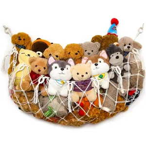 Stuffy Animal Net Storage Hammock Macrame Display Plush Toy Holder Wall Hanging Net for Stuffed Animal Display (Cream, Small) Organiser Hangable