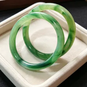 Elegant Faux Jade Semi-Floating Flower Bangle • Simple Style • Ideal Everyday Jewelry for Women