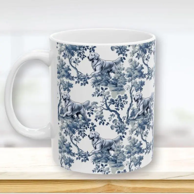 [Sale Up to 68% ] Golden Retriever Mug Toile Coffee Cup Golden Retriever Mom Gift French Country Blue and White Mug Golden Retriever Dad Chinoiserie Tea