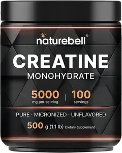 NatureBell Instant Creatine Monohydrate Powder 500 Grams, 5000mg Per Serving, Unflavored Micronized Creatine Powder - Pre Workout | Keto | Vegan | Dissolves Easy | Filler Free - 100 Servings (1.1Lb)