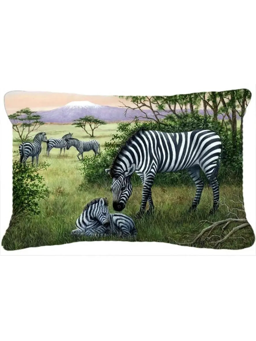 Zebras with Baby Animal Motif Decorative Pillow, Fade Resistant, Machine Washable Textile Soft Furnishing Standard Pillow, Machine Wash