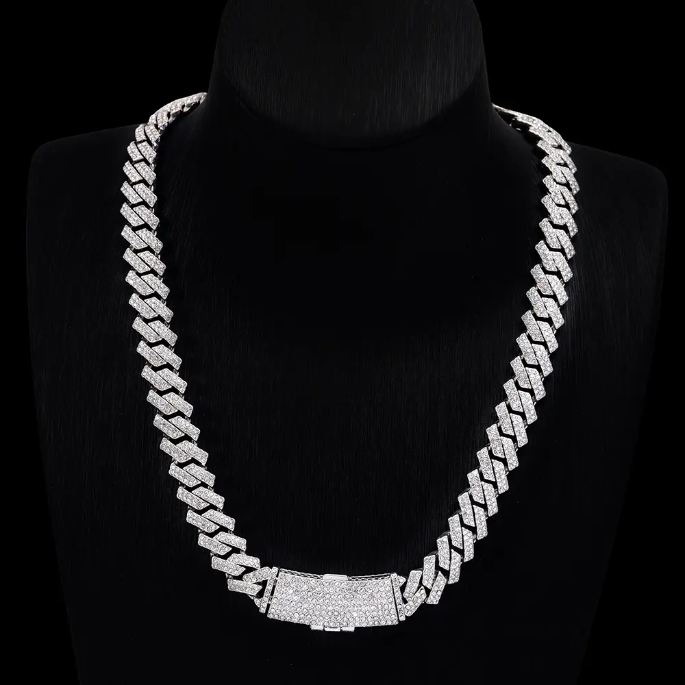 Sparkly Luxury Rhinestone Decor Chain Necklace, Hip Hop Punk Style Cuban Chain Necklace,Cuban Chunky Chains