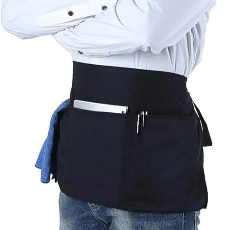 Waitress Apron with 3 Pockets, Short Waitstaff Apron for Men and Women, Ideal for Servers, Kitchen & Restaurant Use, Kitchen Cooking Aprons