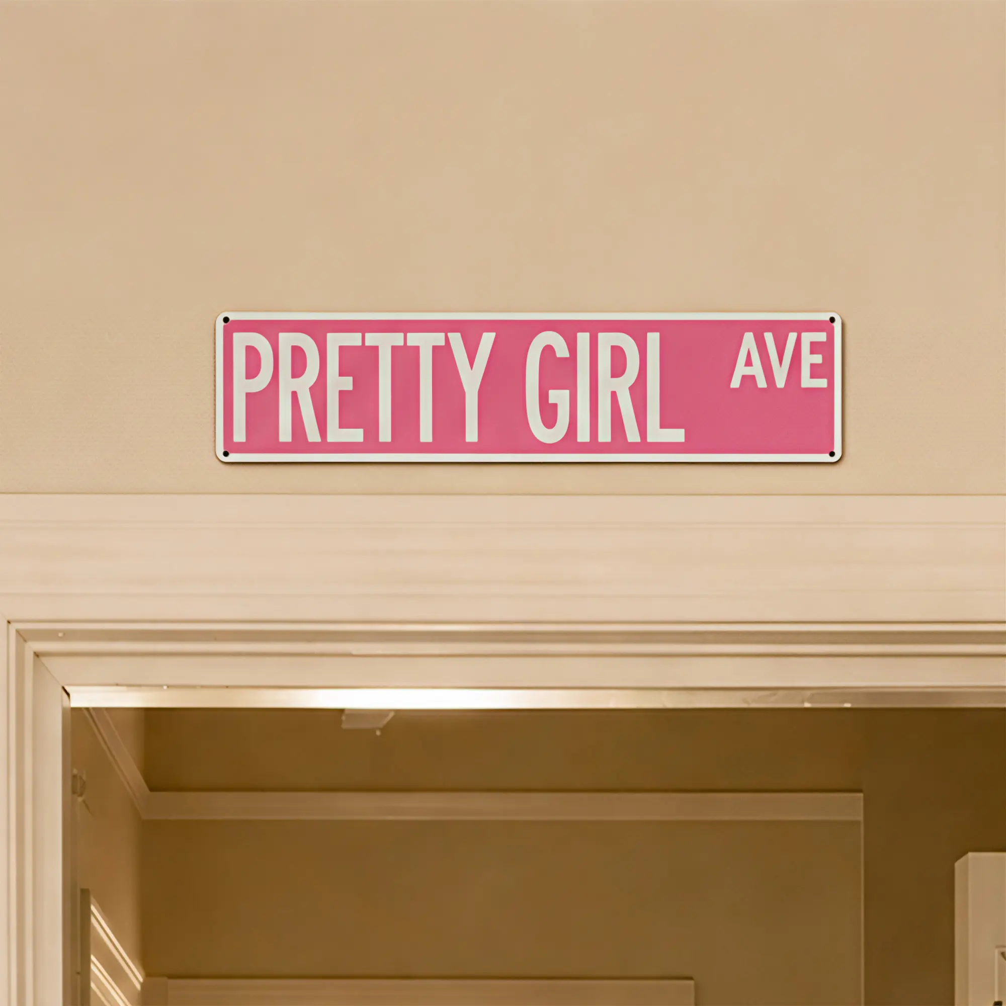 Pretty Girl Ave Metal Street Sign 16×4 Inch | Pink Room Wall Decor | Cute Bedroom Dorm Vanity Area Tin Sign Plaque | Palette&Wall | summervibes
