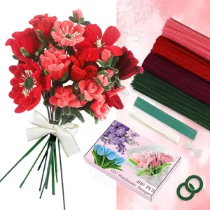 400 count Red Pipe Cleaners Craft , 4 Colored Pipe Cleaner Flower Kit, Pastel Chenille Stems for  Bouquet Wrapping Party Decorations with Floral Wire, Ribbons, Tape