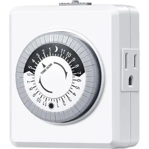 24 Hour Cycle Plug-in Mechanical Timer, Indoor Timer for Electrical Outlets, 30-Minute Intervals, Dual 3 Prong Outlets, 125V 15A for Room Lights, Lamps, ETL Listed, 1 Pack