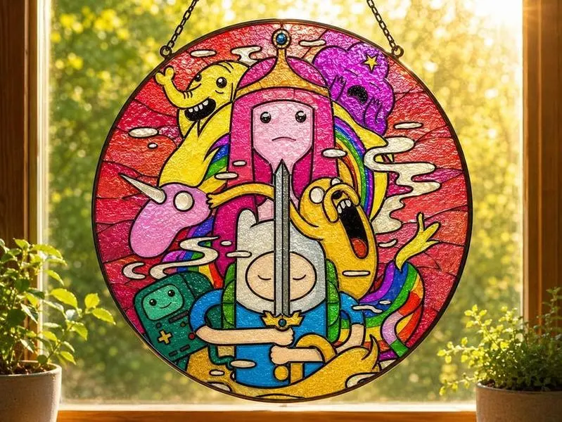 Adventure Time Stained Glass Suncatcher Window Hanging, Finn Jake BMO Acrylic Faux Stained Glass Panel Art, Cartoon Network Fan Gift