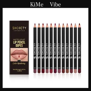 Shcoety Cosmetics Easy Coloring Lip Liner Pencil Set 12pcs Box Matte Lip Liners Long Lasting Vibrant Shades Safe Ingredients for All Occasions