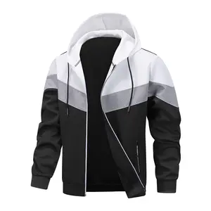 Men's Hooded ColorblockCardigan  Jacket, Sporty CasualStyle, Multi-Color Patchwork Design withHooded Zipper and Large Kangaroo PocketSuitable for Fashionable Men for DailyCommute, Sports, Gym, and Leisure Streetwear