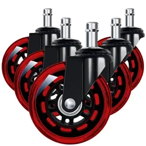 3" Office Chair Wheels for Casters Replacement Set of 5 - Office Caster Wheels for Carpet,Computer Chair Wheels,Smooth & Mute for Hardwood Floors and Mats. (Red Transparent)