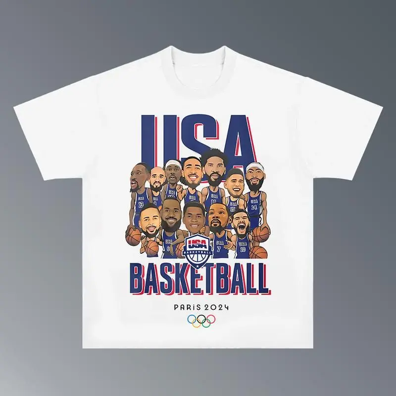 Graphic Tee,LEBRON'S T-shirt USA Basketball Olympic 2024 Hiphop Retro Vintage 90s Graphic Basketball Shirt Basketball Fan Team USA 2024 Shirt Clothing Menswear Unisex Streetwear Casual Camiseta Verano Sports Fan Tee Retro Athletic Fashion Top Men Women