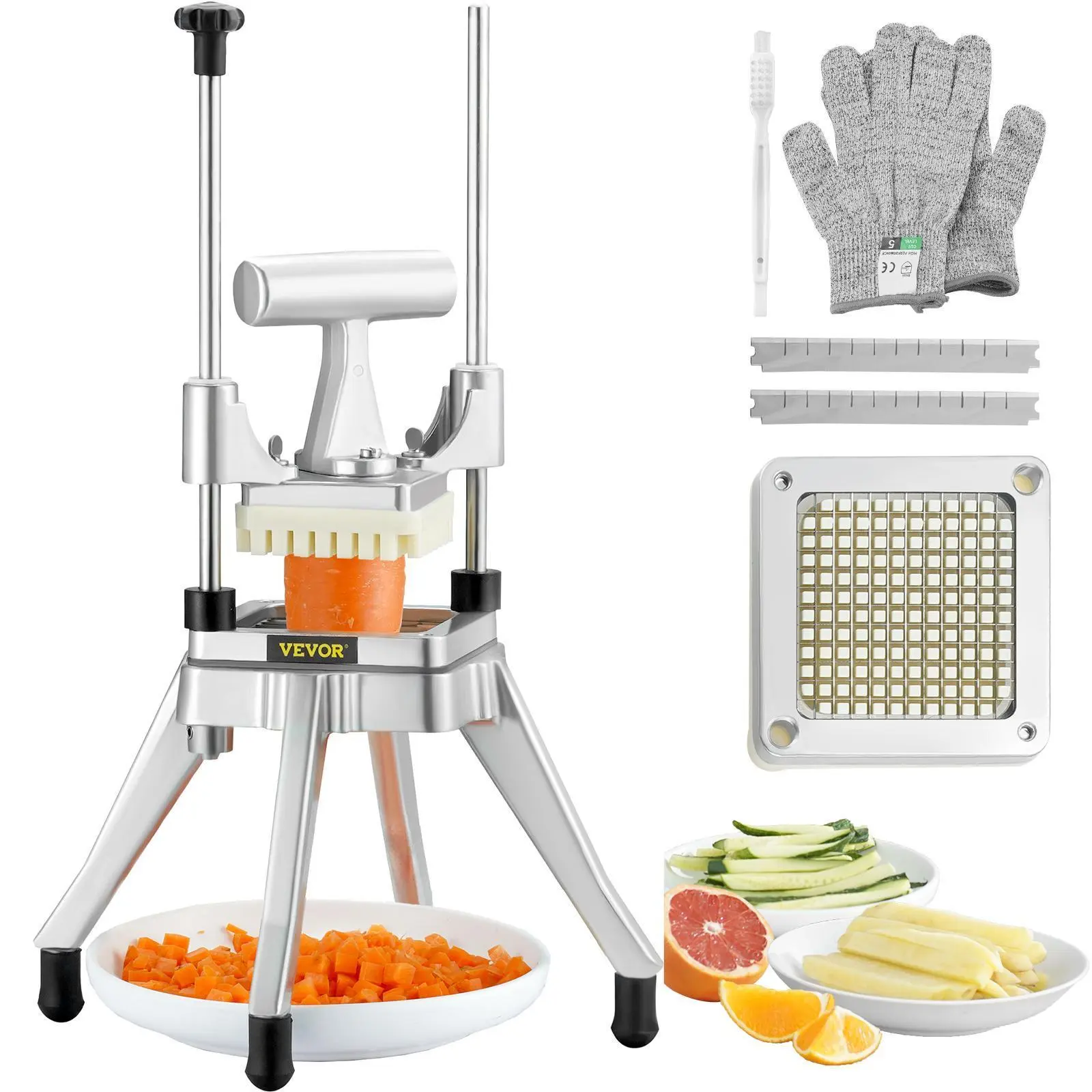 【Summerfinds】VEVOR Commercial Vegetable Fruit Chopper 1/4" Blade Heavy Duty Professional Food Dicer Kattex French Fry Cutter Onion Slicer Stainless Steel for Tomato Peppers Potato Mushroom Aluminium Kitchen