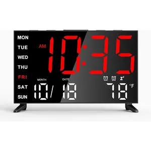 Mirror Digital Loud  Clock,Indoor Temperature,USB  Port,Dimmer, Alarms,Adjustable Volum,12/24H,Snooze, for Bedroom and Living Room (Black+Red Digit)