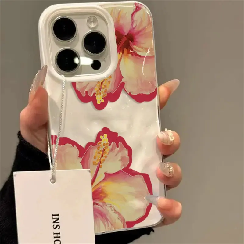 Elegant Pink Hibiscus Flower Silicone TPU Mobile Phone Case - Soft Protective Casing, Tech Accessory for iPhone 11,12,13,14,15,15 Plus,16,16 Plus,17 Pro Max