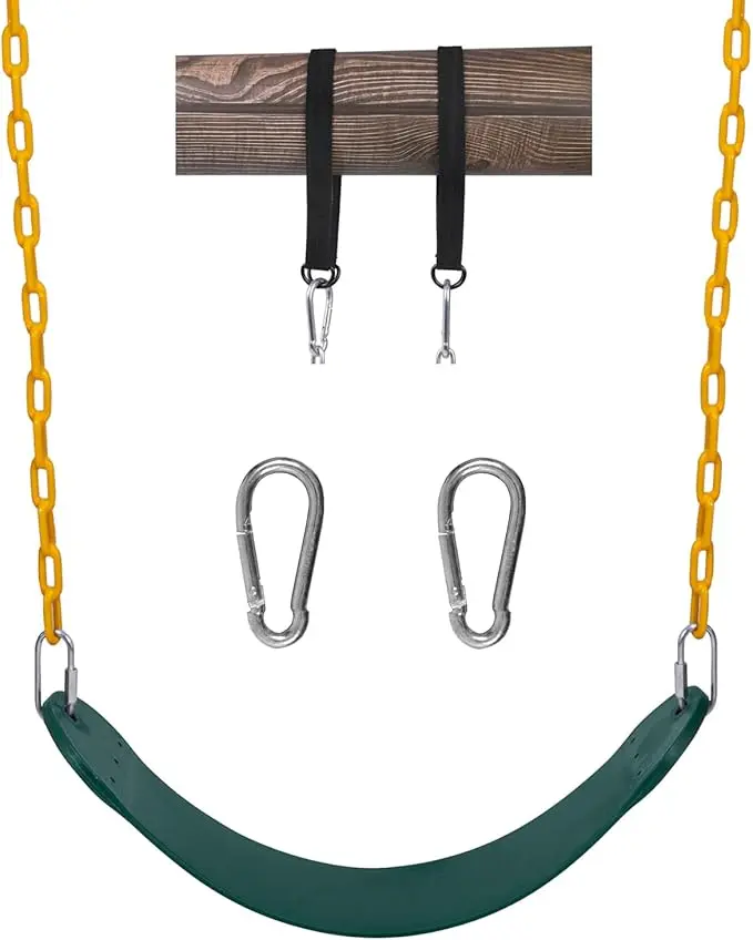 dealsforyoudays Plastic Unisex Heavy-Duty Soft Kids Outdoor Playground Swing Seat - ASTM Certified, 3-4 Years, 26.5” Wide Seat, 30in/66in Chains, Snap Hooks, Hanging Strap, 440lb Capacity, Non-Slip, Easy to Clean, Residential Use (Green)