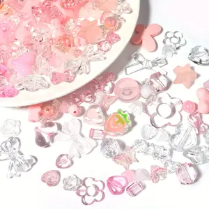 60g 9 Colors Mixed Cute Acrylic Beads for Jewelry Making Acrylic Beads for Bracelets Making Flower Butterfly Beads Bulk Necklaces DIY Bead Pen Mobile Phone Chains