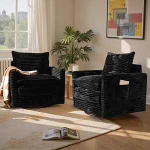 Corduroy Swivel Chair, 360-Degree Swiveling Rocker Chair, Upholstered Deep Seat for Living Room, or Bedroom, Comfortable