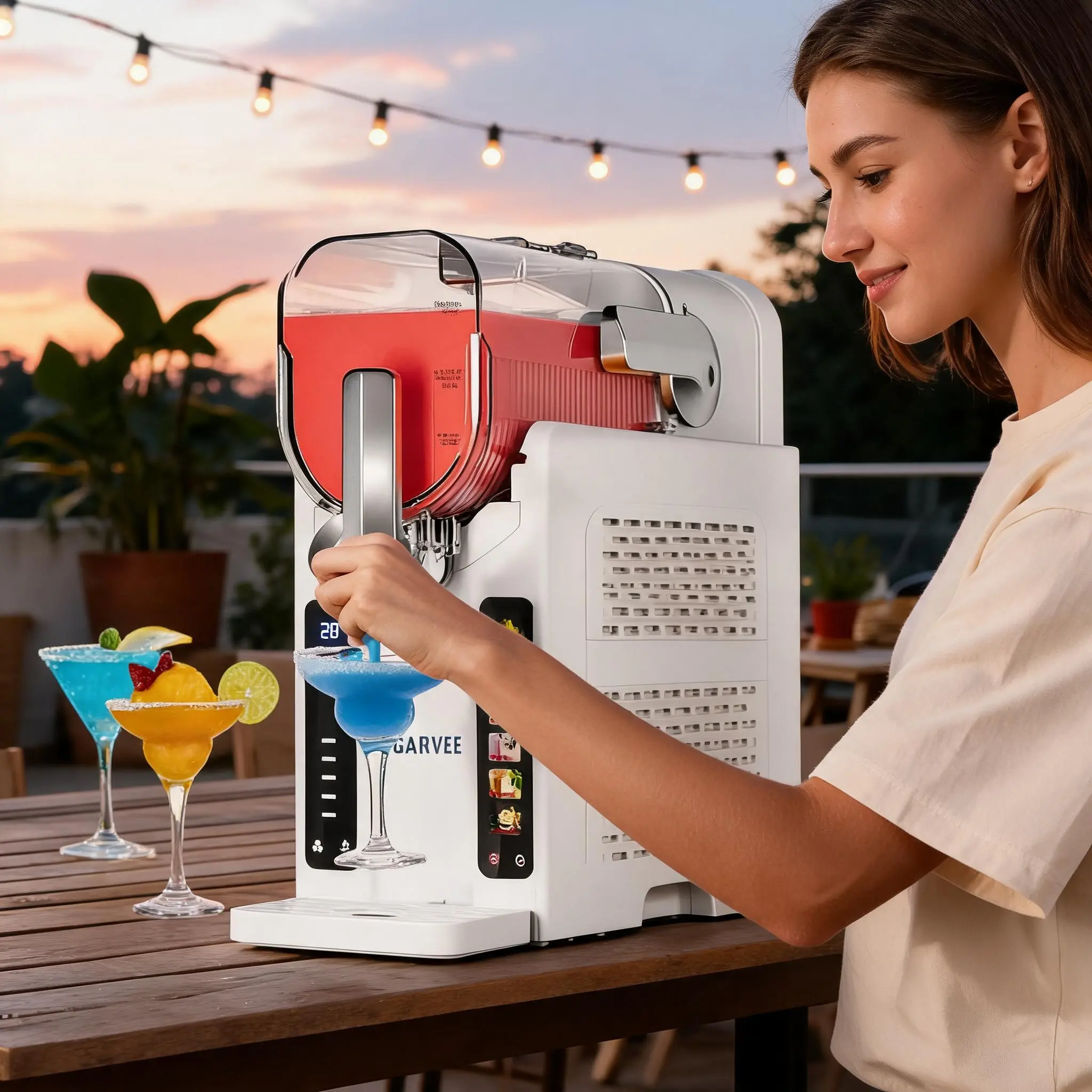 Garvee Home Slushie Machine with LED Display and 6 Preset Programs, No Ice Needed, Large 70 Ounce Capacity for Margaritas, Frappés, and Frozen Drinks