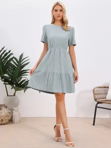 INSPIRE CHIC Tiered Mini Dress Women's Casual Spring Crochet Short Sleeve Flowy Dresses